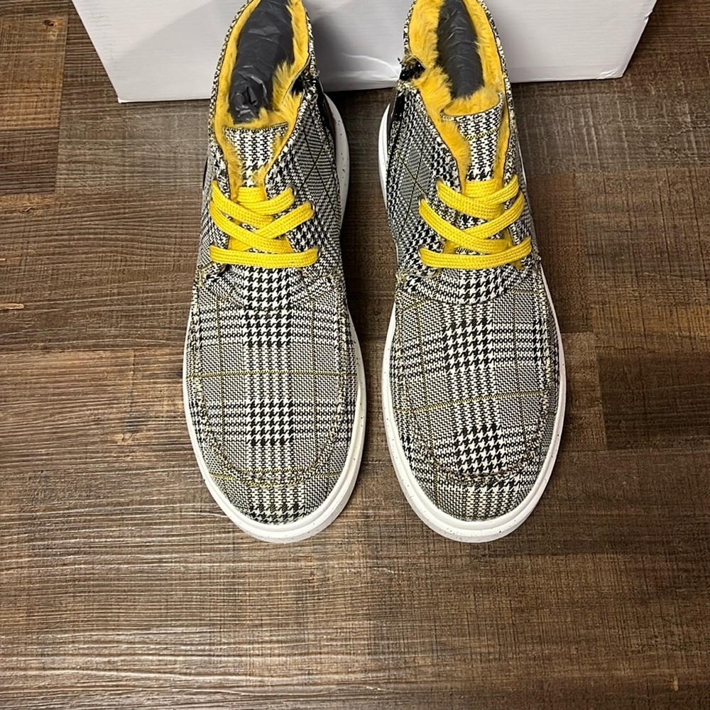 Romika Plaid Faux Fur Lined Ankle Boots Womens 8.5 Yellow Laces Zip NWIB Chukka